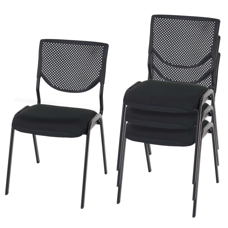 Lot de 4 chaises de conférence / visiteur T401, empilable  siège noir, pieds noirs