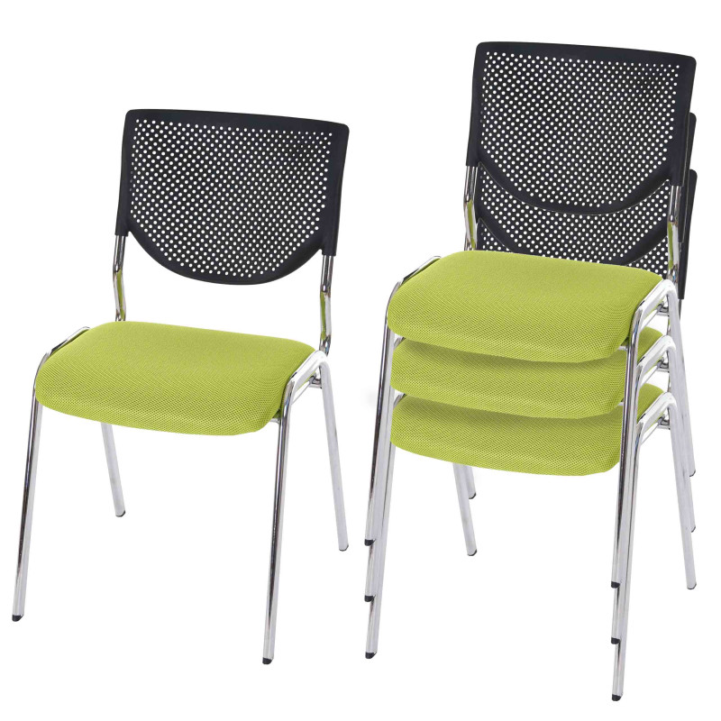 Lot de 4 chaises de conférence / visiteur T401, empilable - siège vert, pieds chromés