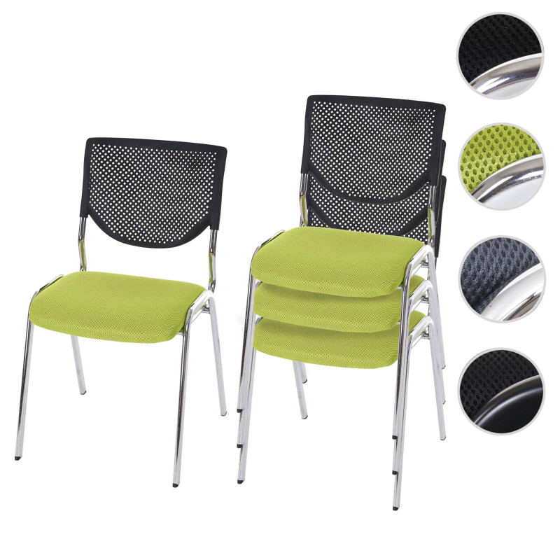 Lot de 4 chaises de conférence / visiteur T401, empilable - siège vert, pieds chromés