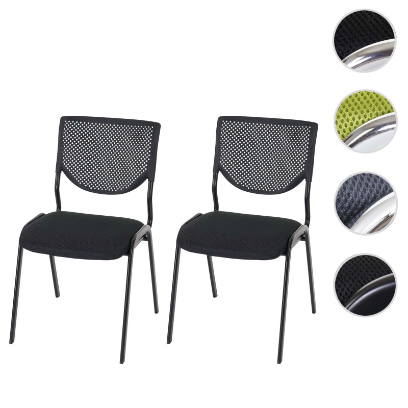 2 x chaise visiteur T401, chaise de conférence, empilable, tissu - siège noir, pieds chromés