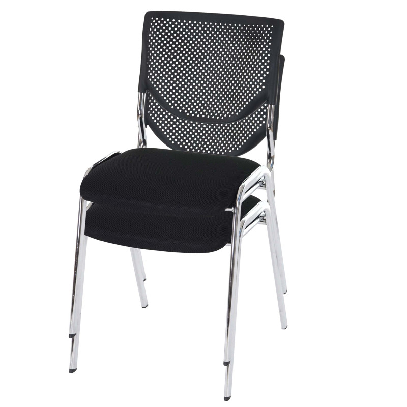 2 x chaise visiteur T401, chaise de conférence, empilable, tissu - siège noir, pieds chromés