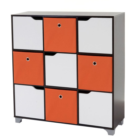 Armoire T365, étagère indépendante en bois, noisette, avec 4 boîtes pliables - orange