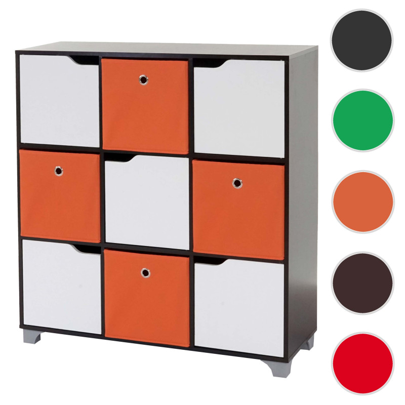 Armoire T365, étagère indépendante en bois, noisette, avec 4 boîtes pliables - orange