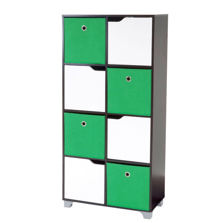 Armoire T365, étagère indépendante en bois, noisette, avec 4 boîtes pliables - vert