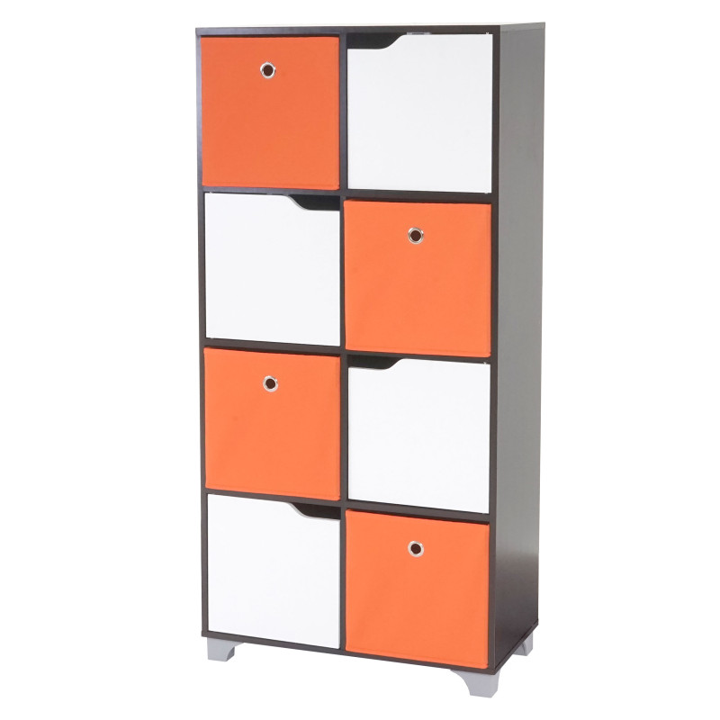 Armoire T365, étagère indépendante en bois, noisette, avec 4 boîtes pliables - orange