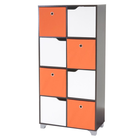 Armoire T365, étagère indépendante en bois, noisette, avec 4 boîtes pliables - orange