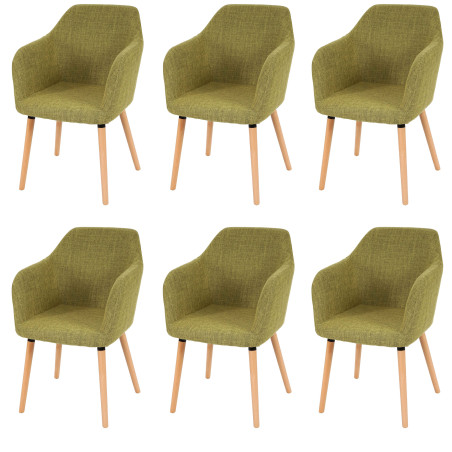 6x chaise de séjour / salle à manger Malmö T381, style rétro des années 50 - tissu, vert clair