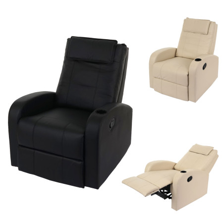 Fauteuil de télévision Durham, fauteuil relax, chaise longue, similicuir - noir