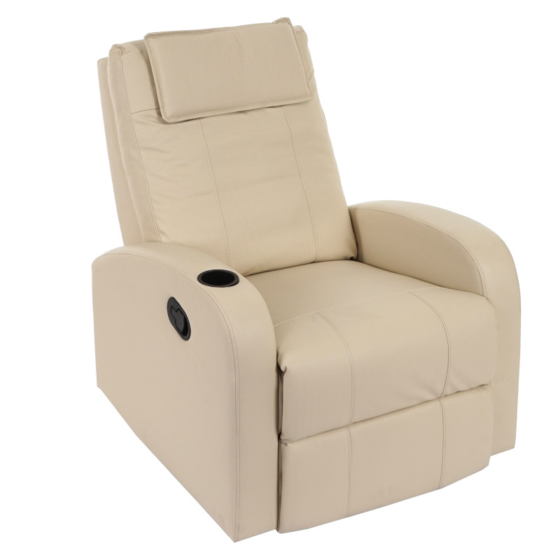 Fauteuil de télévision Durham, fauteuil relax, chaise longue, similicuir - crème