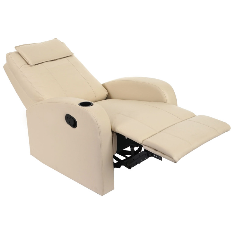 Fauteuil de télévision Durham, fauteuil relax, chaise longue, similicuir - crème