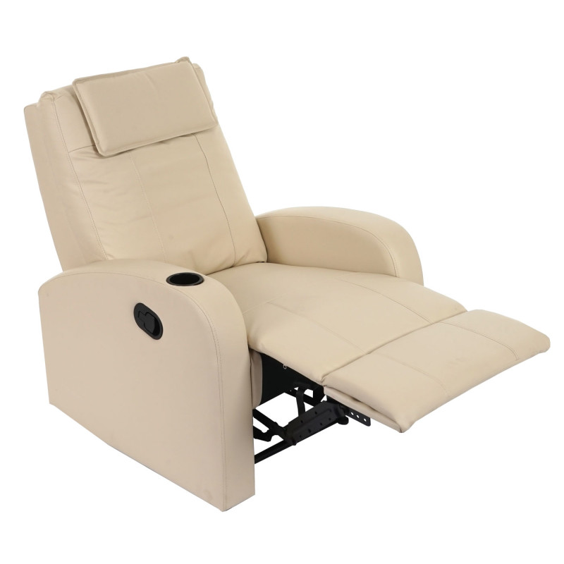 Fauteuil de télévision Durham, fauteuil relax, chaise longue, similicuir - crème