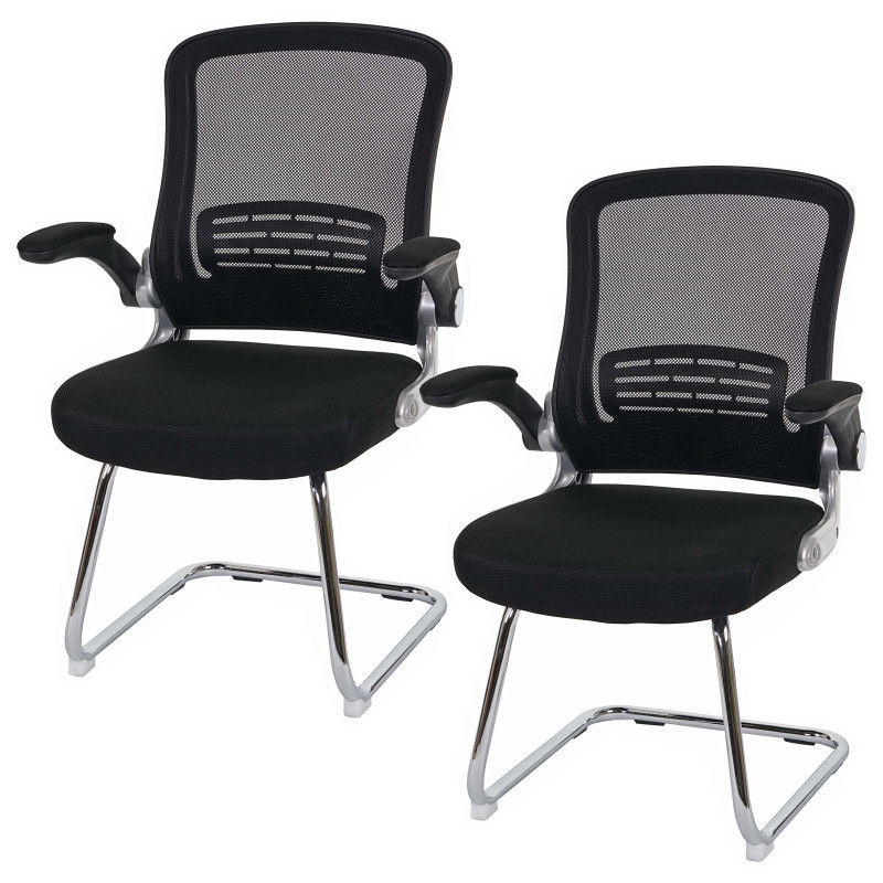 2x chaise de conférence, chaise visiteurs Almere, tissu, noir