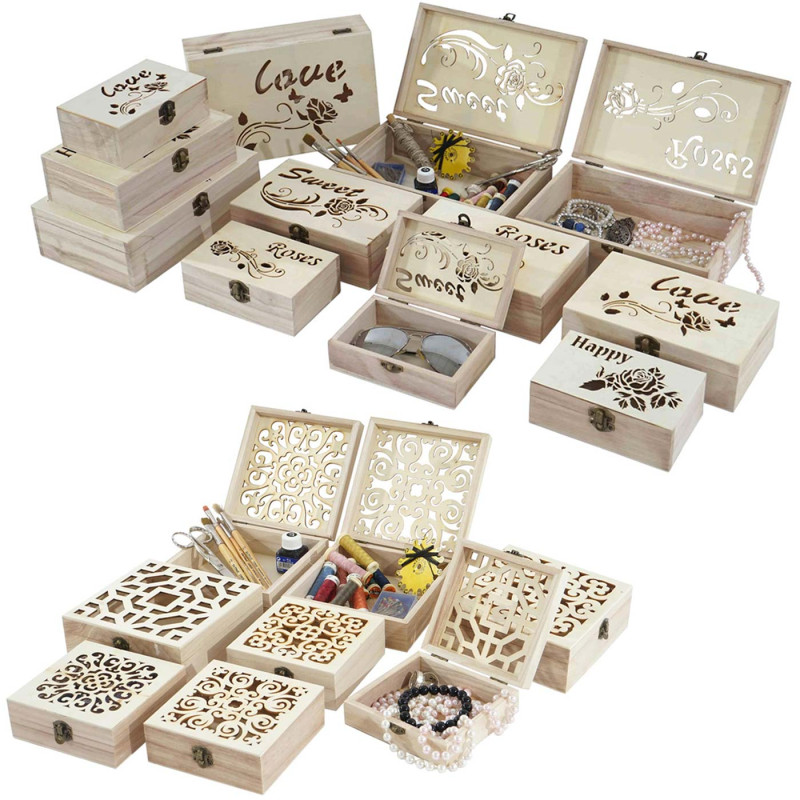 12x boîte en bois T281, casier de rangement, coffret à bijoux, boîte de cadeau / collection
