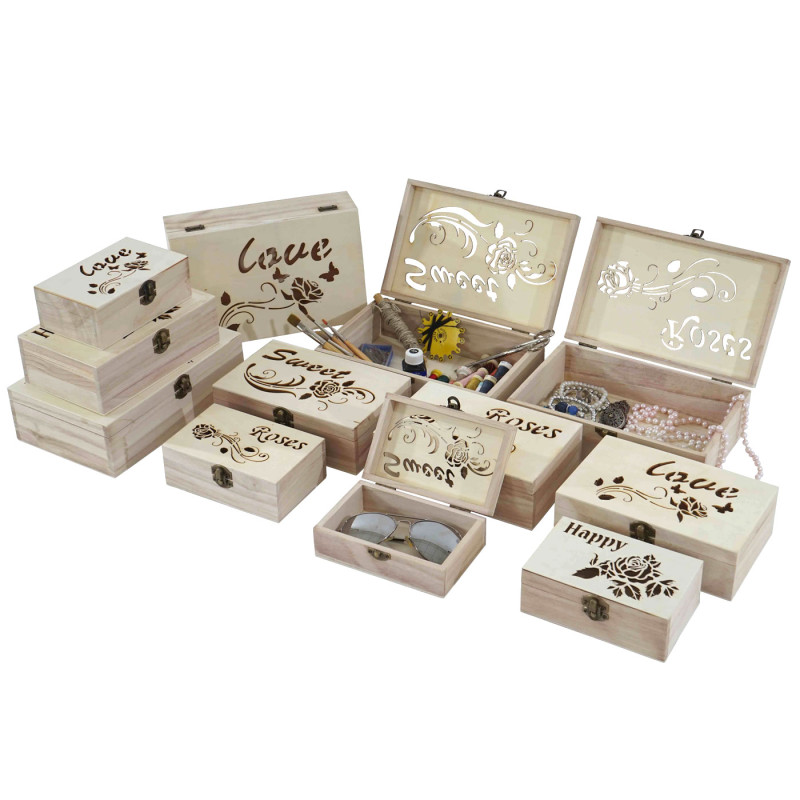 12x boîte en bois T281, casier de rangement, coffret à bijoux, boîte de cadeau / collection