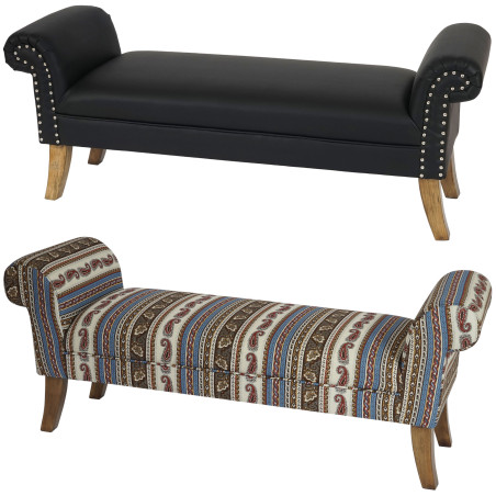 Banquette T373, banc rembourré Chesterfield, 55x138x42cm similicuir noir