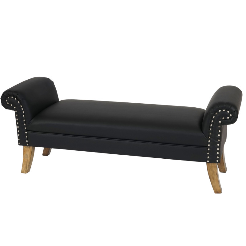 Banquette T373, banc rembourré Chesterfield, 55x138x42cm similicuir noir