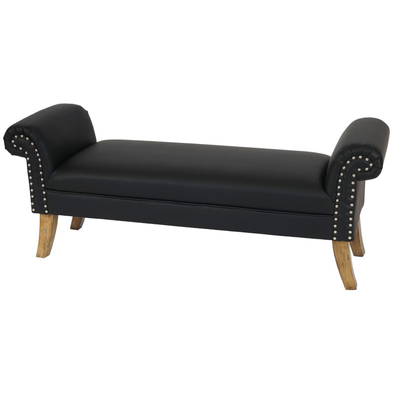 Banquette T373, banc rembourré Chesterfield, 55x138x42cm similicuir noir