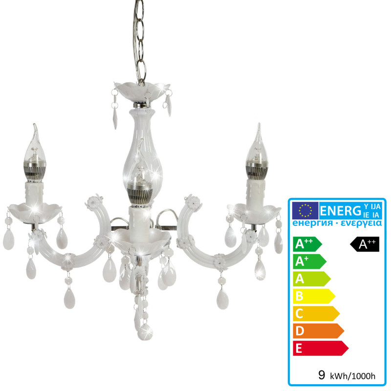 Lustre LED HW154, lampe de suspension, 3 flammes, 9W EE A++ - blanc