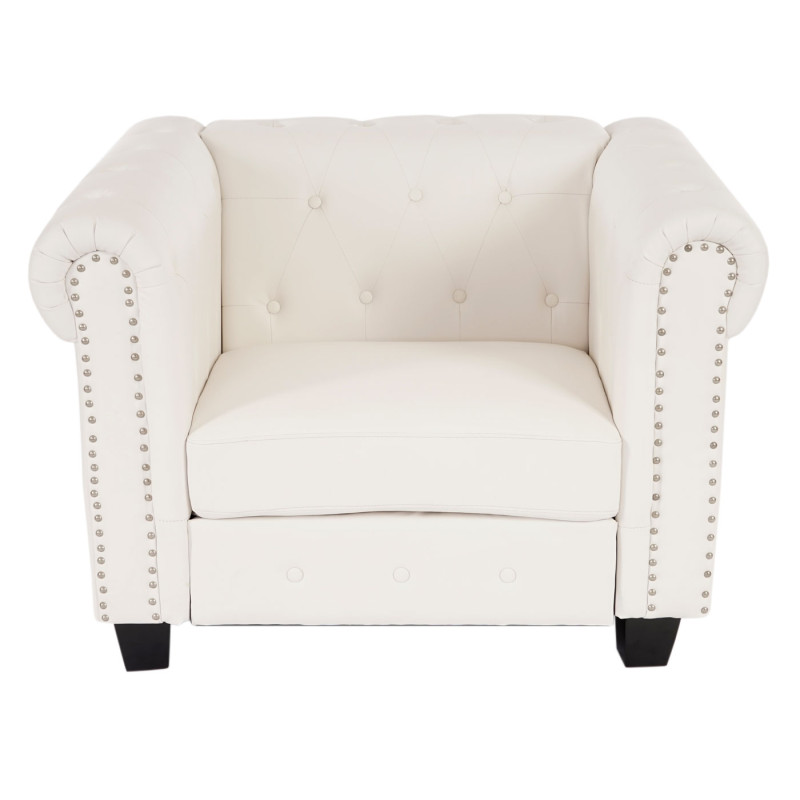 Fauteuil de luxe Chesterfield, fauteuil longue, similicuir - pieds angulaires, blanc