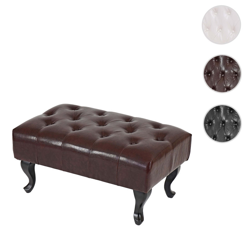 Pouf / ottoman de luxe lounge Chesterfield similicuir - pieds antiques, noir