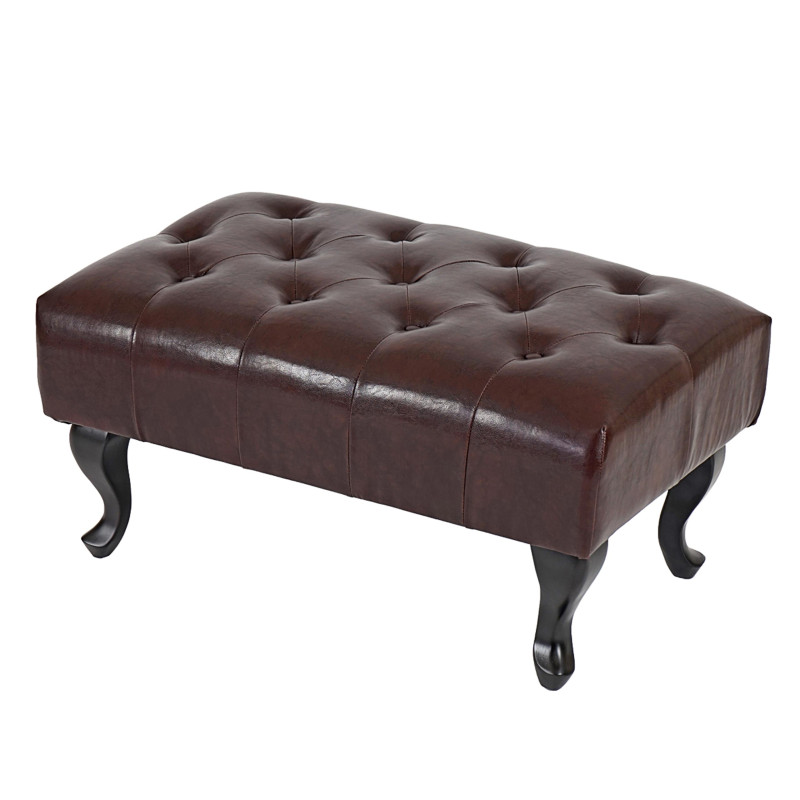 Pouf / ottoman de luxe lounge Chesterfield similicuir - pieds antiques, noir