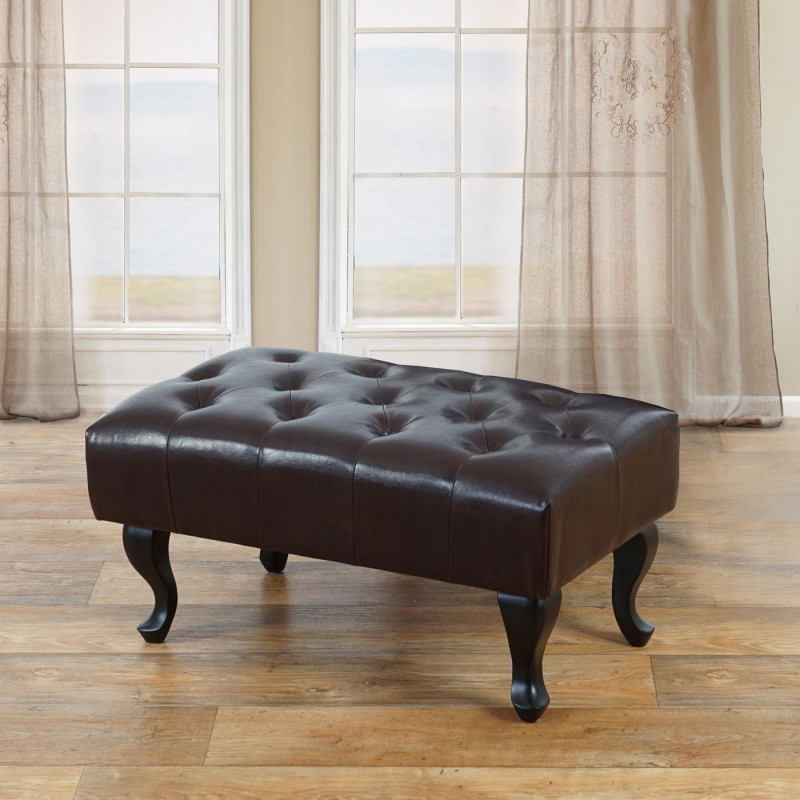 Pouf / ottoman de luxe lounge Chesterfield similicuir - pieds antiques, noir