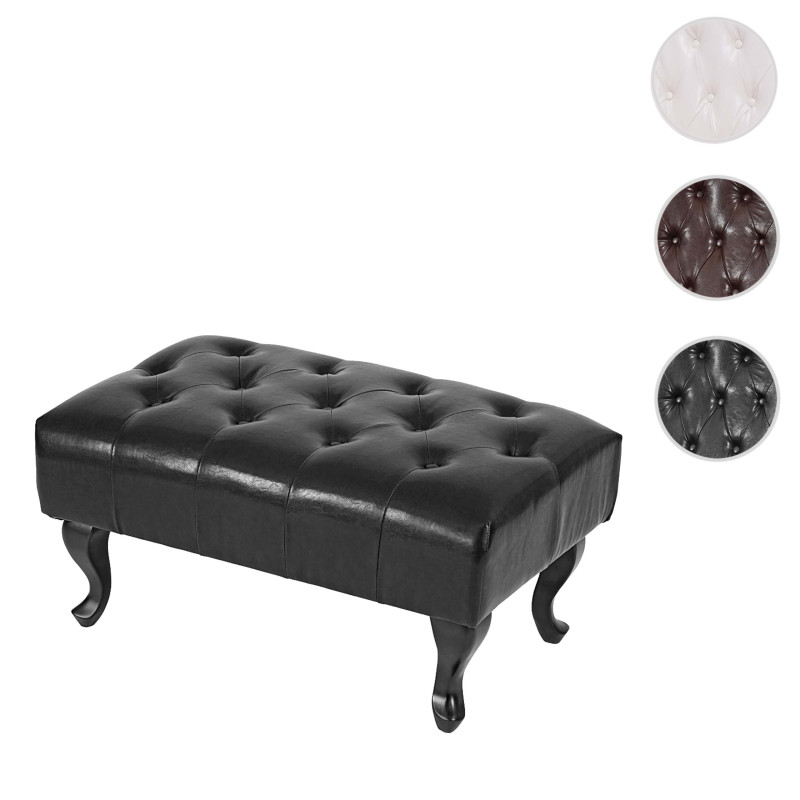 Pouf / ottoman de luxe lounge Chesterfield similicuir - pieds antiques, noir