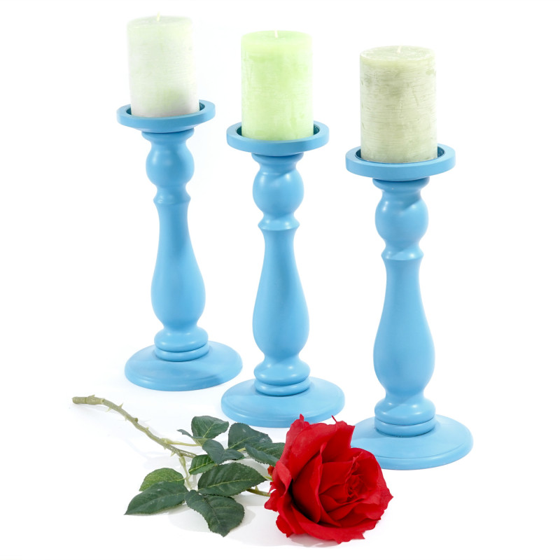 Bougeoir candélabre T355, romantique, 3 parties, hauteur 29cm - bleu