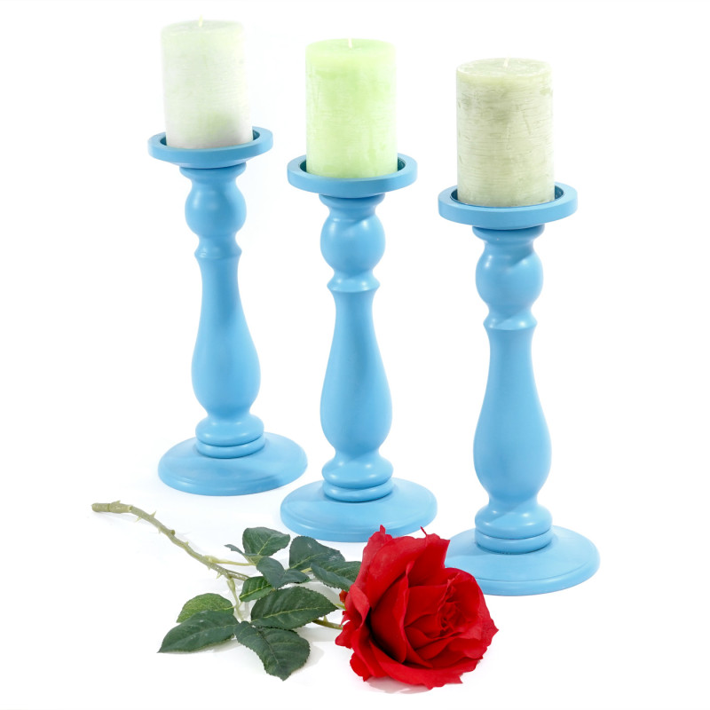 Bougeoir candélabre T355, romantique, 3 parties, hauteur 29cm - bleu