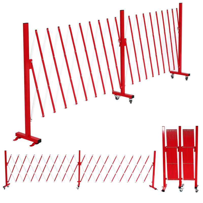Barrière de sécurité en aluminium barrière de sécurité à ciseaux avec roulettes, extensible 110x60-500cm - rouge-blanc