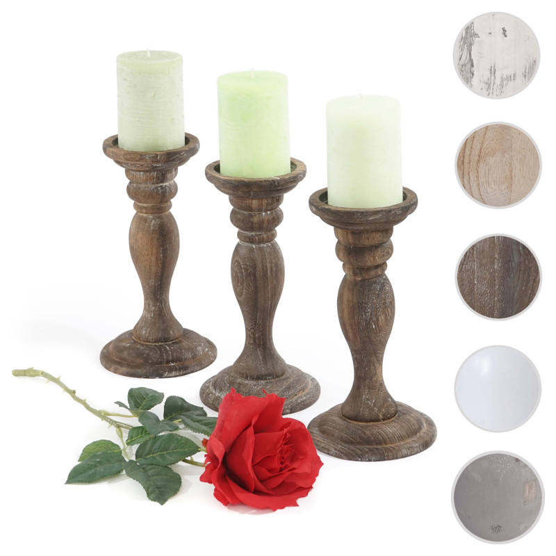 Bougeoir candélabre T361, romantique, 3 parties, style shabby, hauteur 24cm - marron