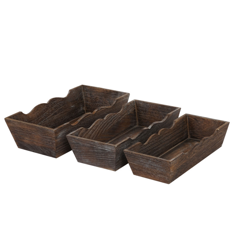 3x bol en bois pour fruits T283, bol de décoration en bois, style shabby - marron