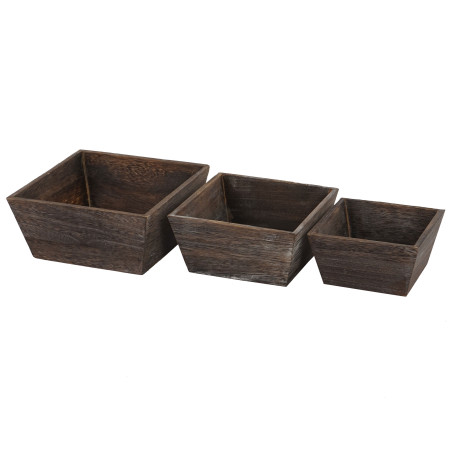 3x bol en bois pour fruits T284, bol de décoration en bois, style shabby - marron