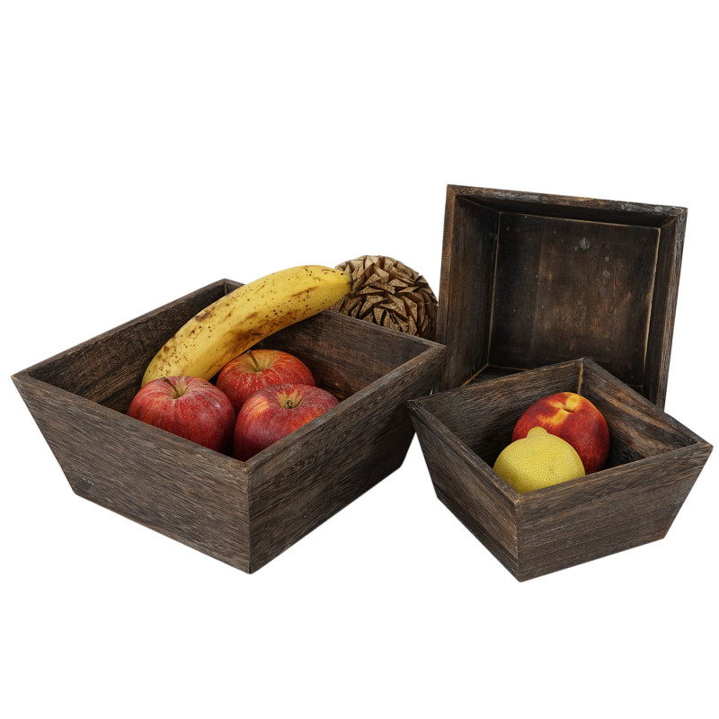 3x bol en bois pour fruits T284, bol de décoration en bois, style shabby - marron