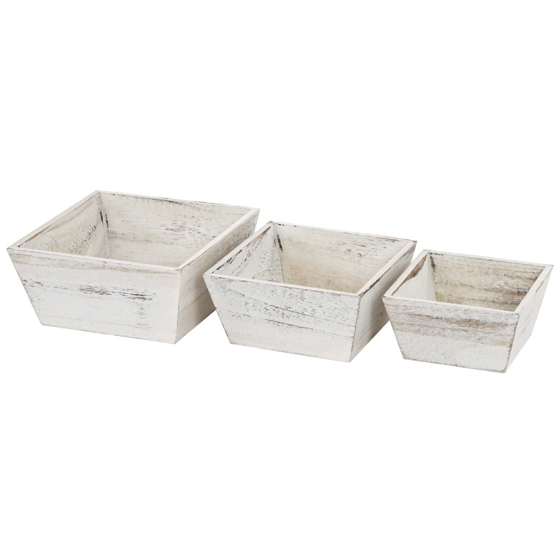 3x bol en bois pour fruits T284, bol de décoration en bois, style shabby - blanc