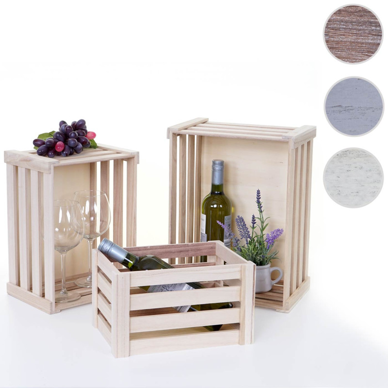 3x boîte en bois T295, caisse de vin, caisse de décoration, style shabby, vintage - blanc
