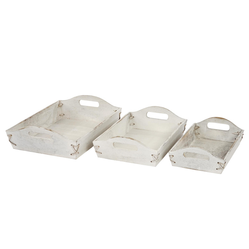 Lot de 3 plateaux de service - blanc shabby