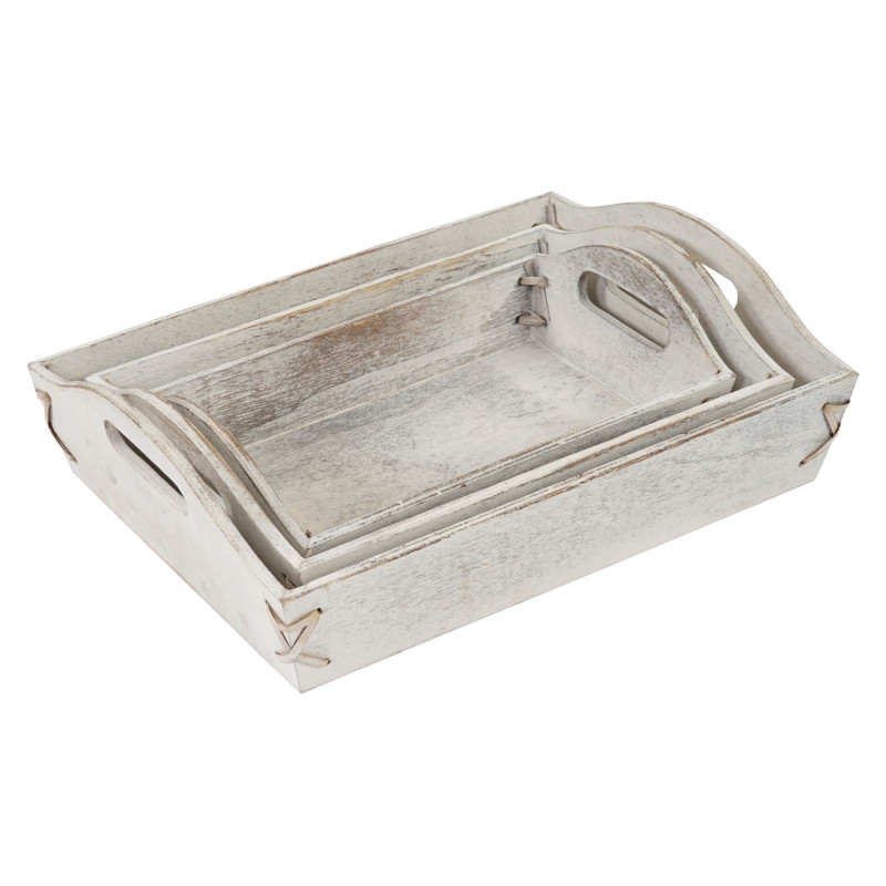 Lot de 3 plateaux de service - blanc shabby