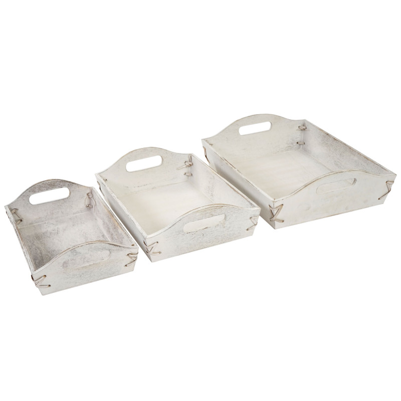 Lot de 3 plateaux de service - blanc shabby