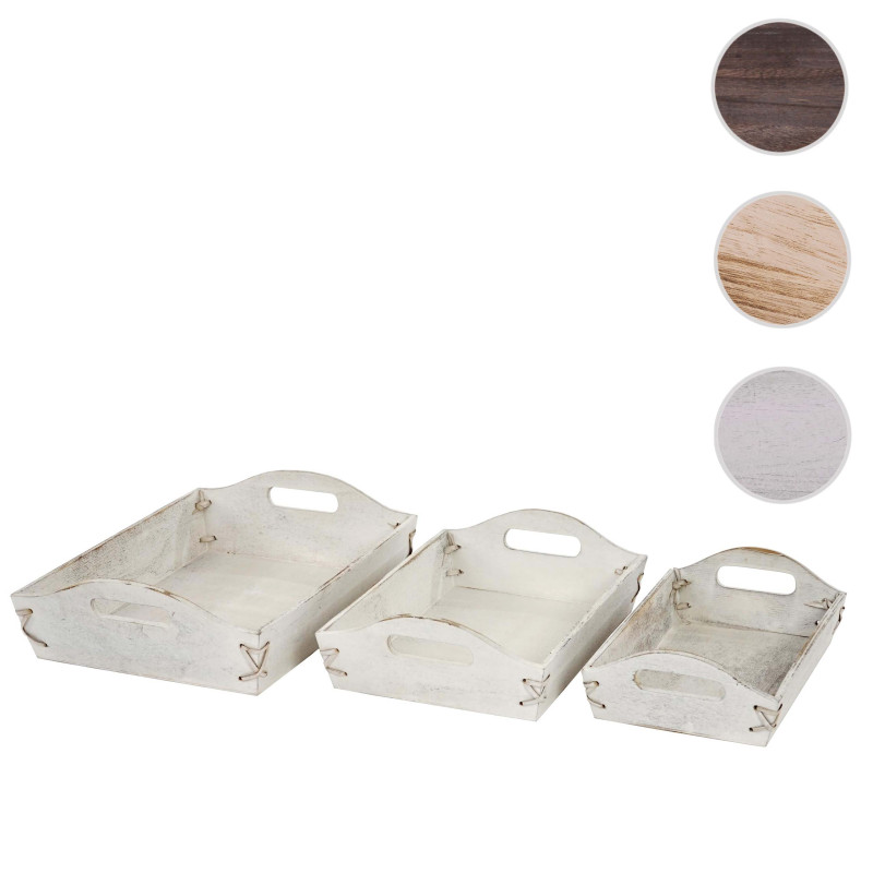 Lot de 3 plateaux de service - blanc shabby