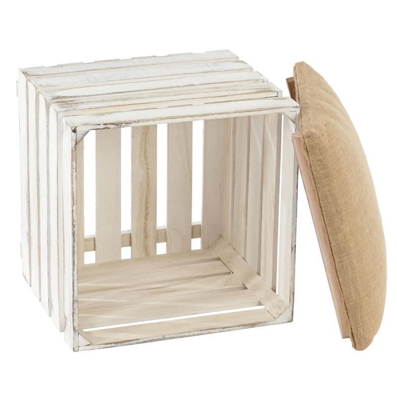 Tabouret T359, cube, style shabby chic, vintage 46x40x40cm - blanc