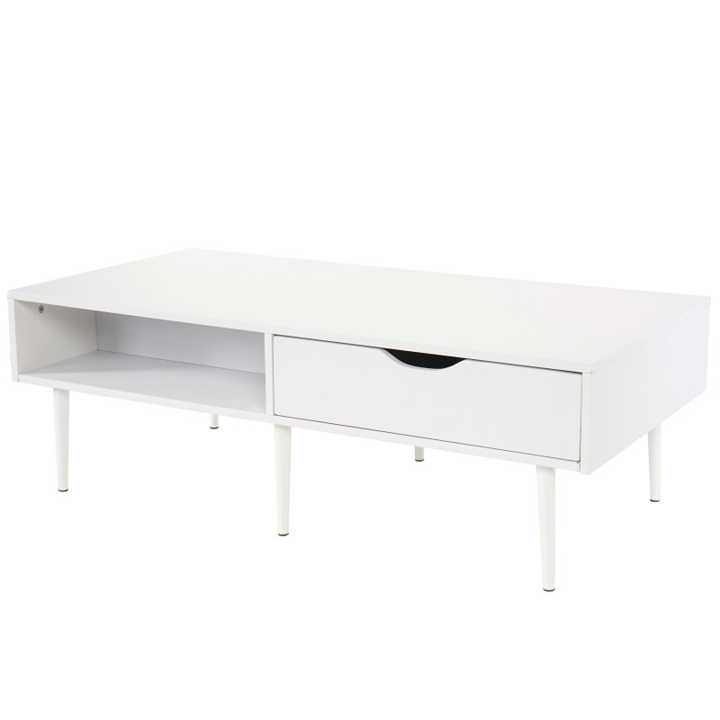 Table basse de salon Malmö T341, table d'appoint, design rétro 41x120x60cm  blanc