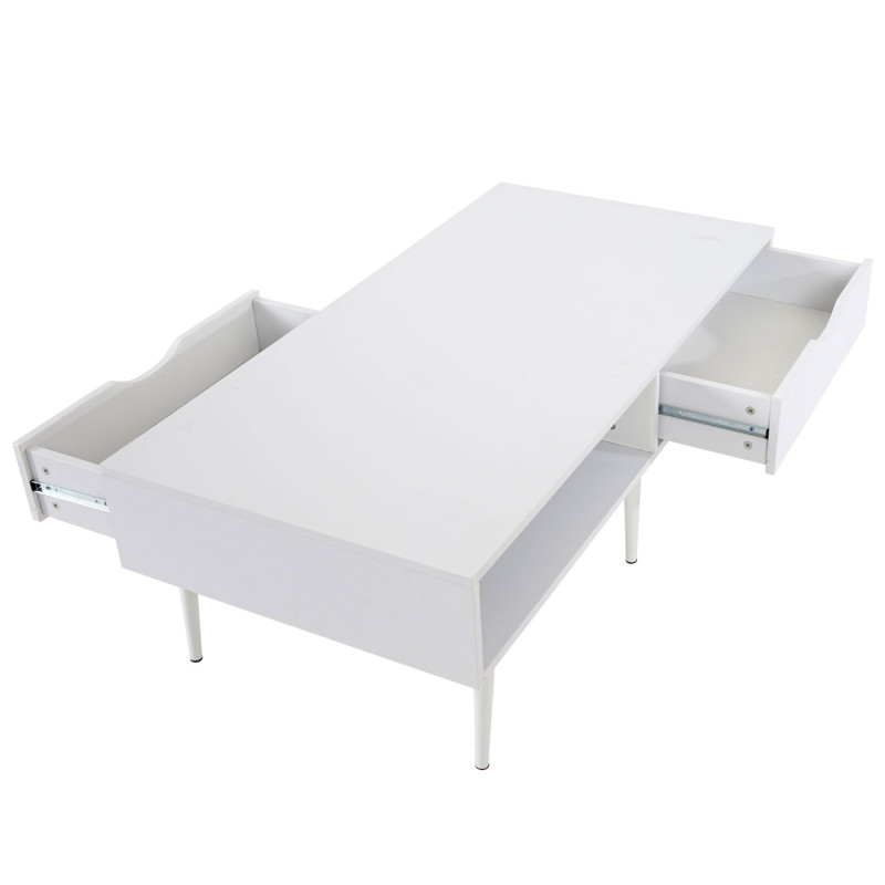 Table basse de salon Malmö T341, table d'appoint, design rétro 41x120x60cm  blanc