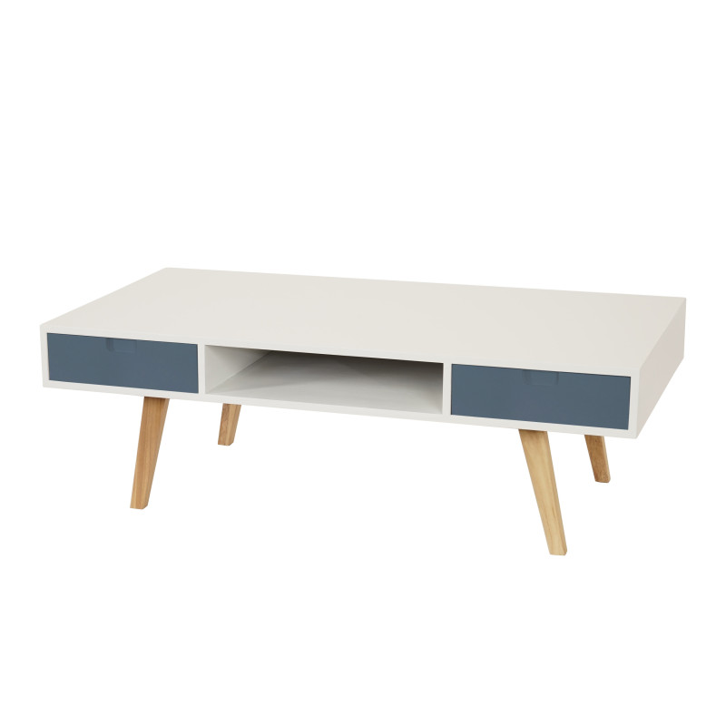 Commode Malmö T291, meuble bas, rack TV, 40x120x60cm, design rétro - front bleu