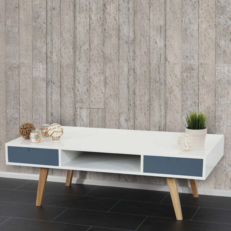 Commode Malmö T291, meuble bas, rack TV, 40x120x60cm, design rétro - front bleu