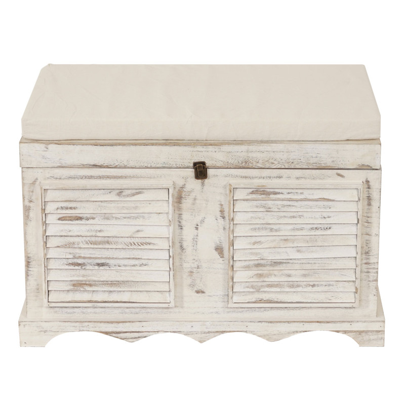 Banc banquette / coffre de rangement T356, style shabby 50x76x45cm - blanc