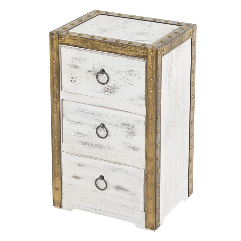 Commode Duran, commode à tiroirs, armoire, 3 tiroirs, style shabby, vintage 54x33x26cm - blanc