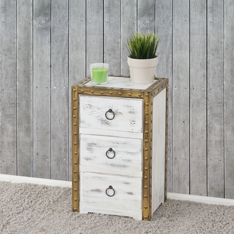 Commode Duran, commode à tiroirs, armoire, 3 tiroirs, style shabby, vintage 54x33x26cm - blanc