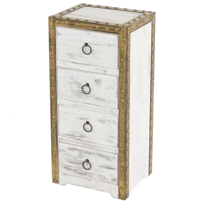 Commode Duran, commode à tiroirs, armoire, 4 tiroirs, style shabby, vintage 70x33x26cm - blanc