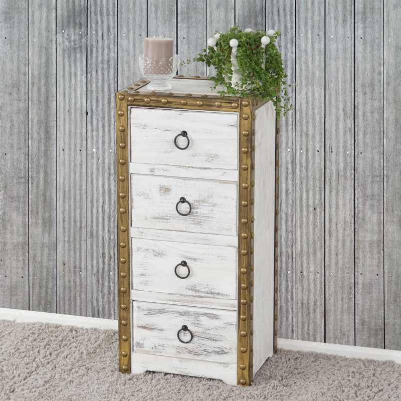 Commode Duran, commode à tiroirs, armoire, 4 tiroirs, style shabby, vintage 70x33x26cm - blanc